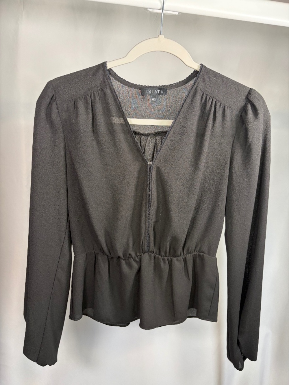 1.STATE Black Sheer Peplum Blouse – XXS